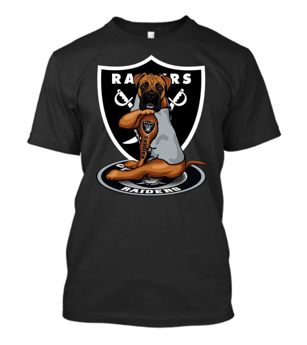Raiders Boxer Dog Shield With Crossed Swords T-Shirt