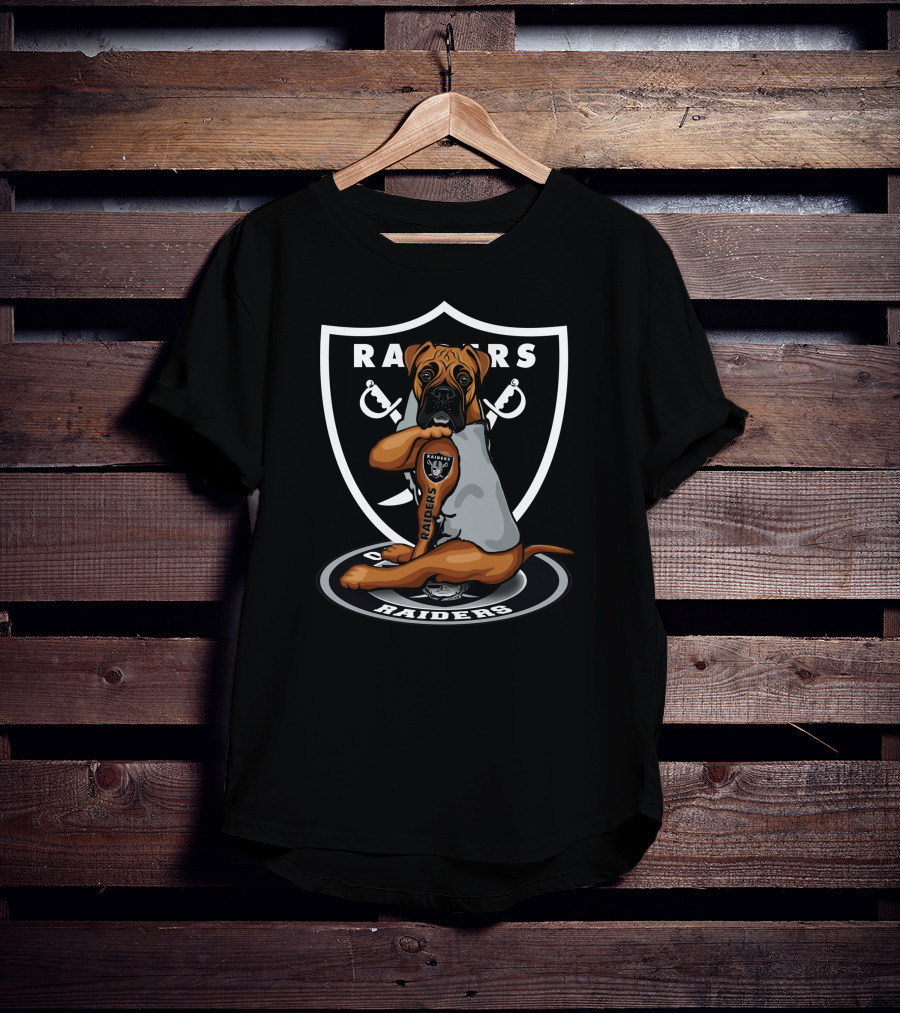 Raiders Boxer Dog Shield With Crossed Swords T-Shirt