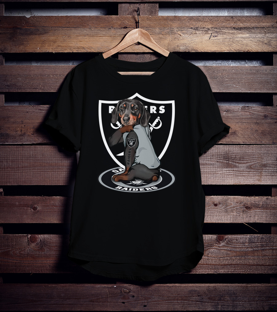 Raiders Dachshunds Fans With Dog And Shield T-Shirt