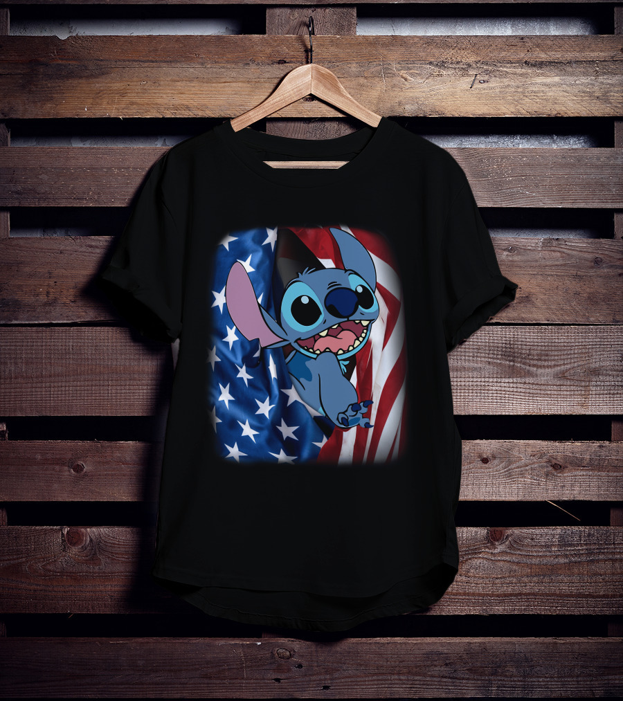 Stitch American Flag Fourth Of July T-Shirt
