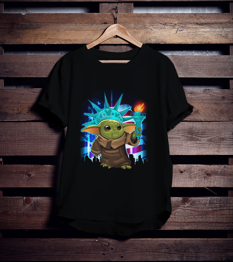 Baby Yoda Fourth Of July Liberty Torch T-Shirt