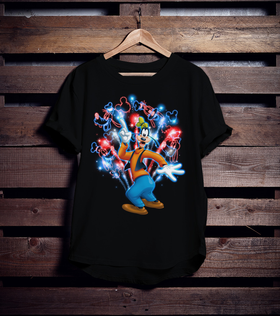 Goofy Disney Fireworks Celebration With Mickey Mouse Shapes T-Shirt