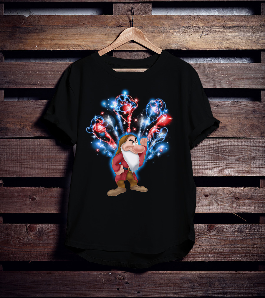 Grumpy Magical Firework Display With Colorful Sparkling Characters T-Shirt