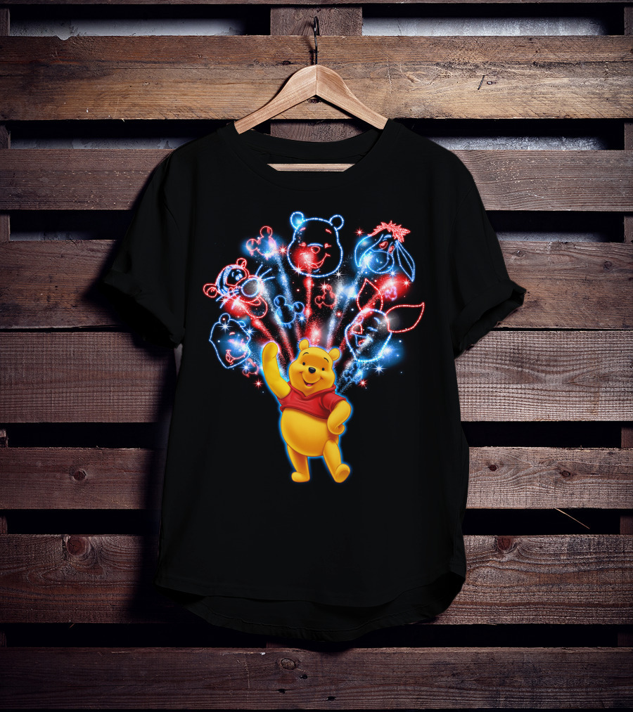 Winnie The Pooh Fireworks Celebration With Tigger Eeyore Piglet And Mickey Shapes T-Shirt