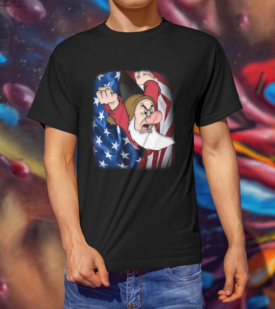 Grumpy American Flag Stars And Stripes Burst T-Shirt
