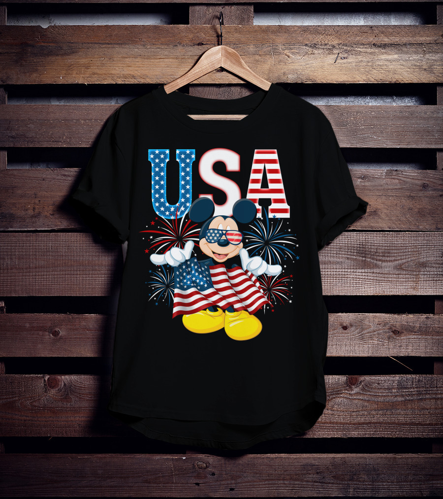 USA Flag Mickey Mouse Fireworks T-Shirt