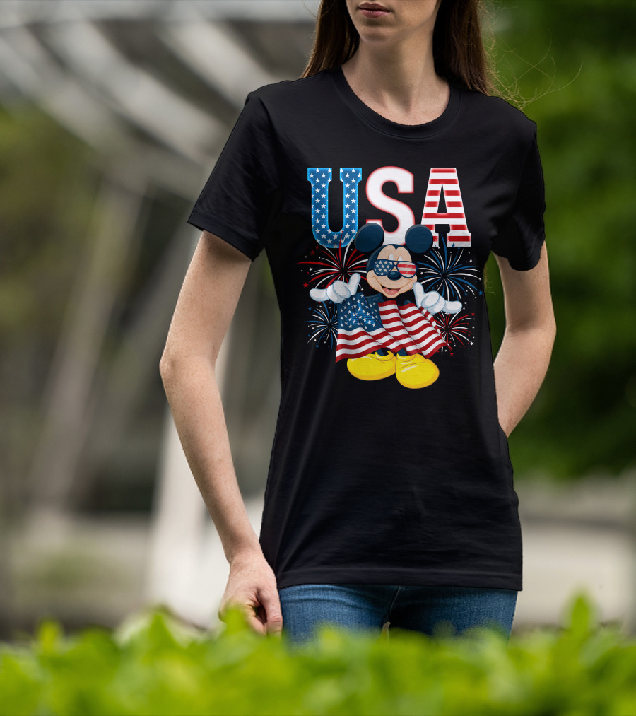 USA Flag Mickey Mouse Fireworks T-Shirt