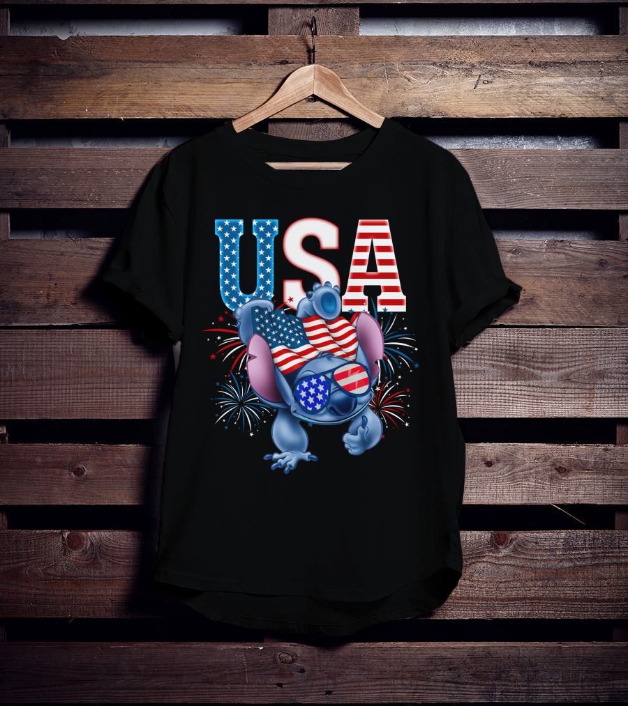 USA Flag Stitch Fireworks T-Shirt