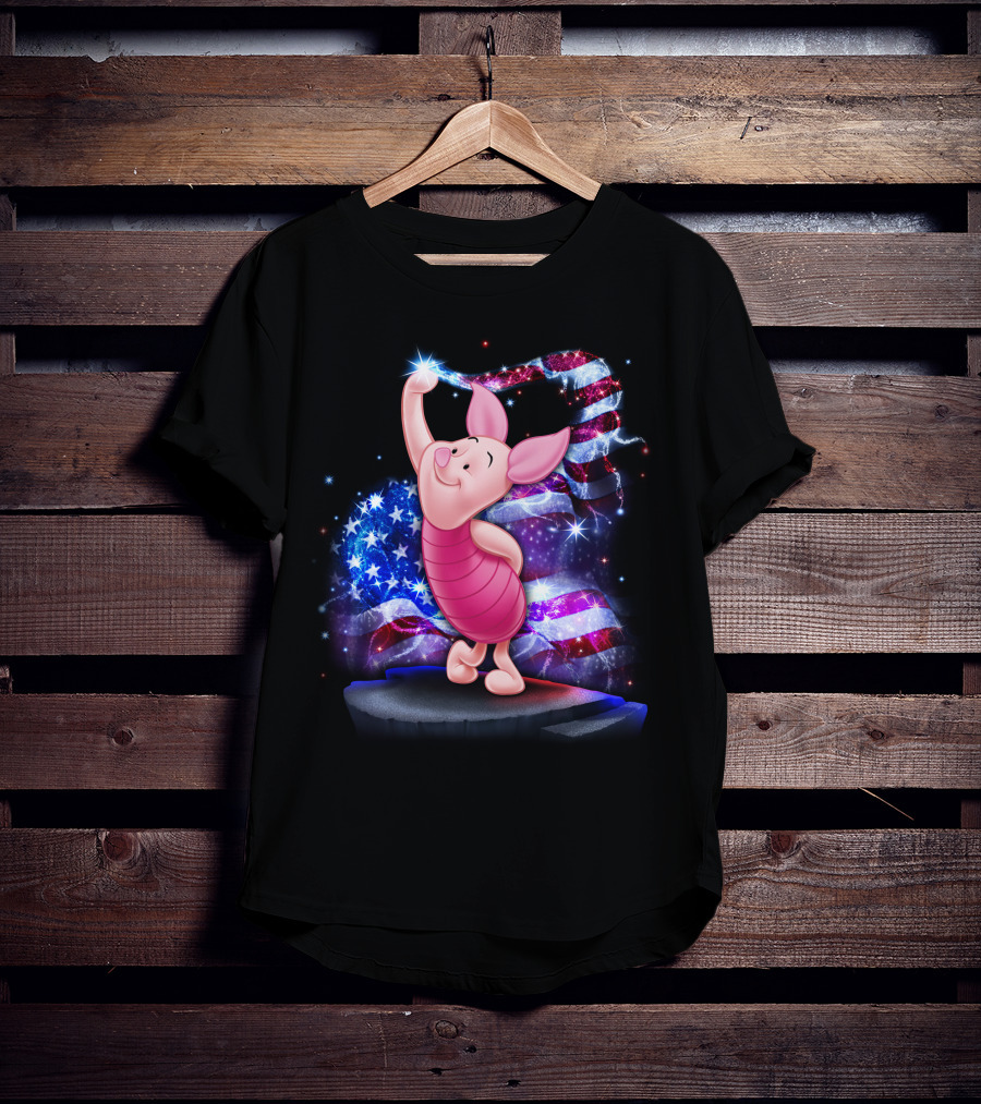 Piglet Bling July American Flag Sparkle T-Shirt