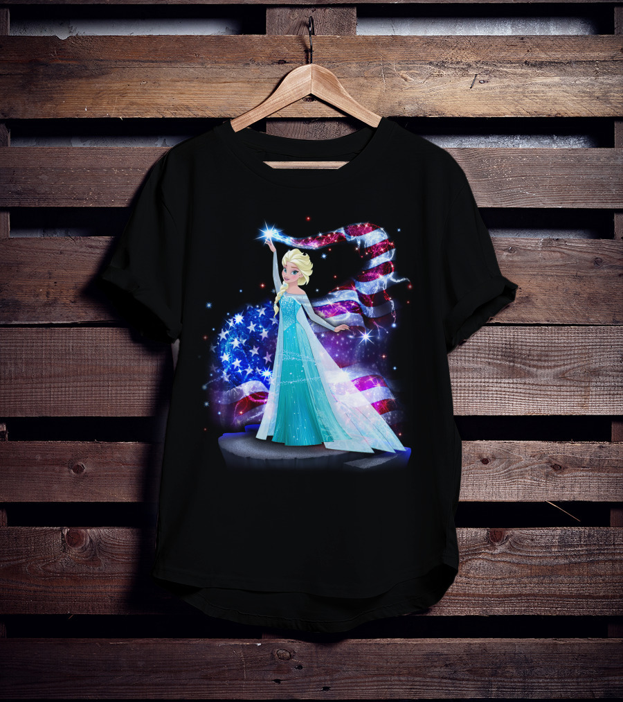 Frozen Elsa Sparkling American Flag Fourth Of July T-Shirt