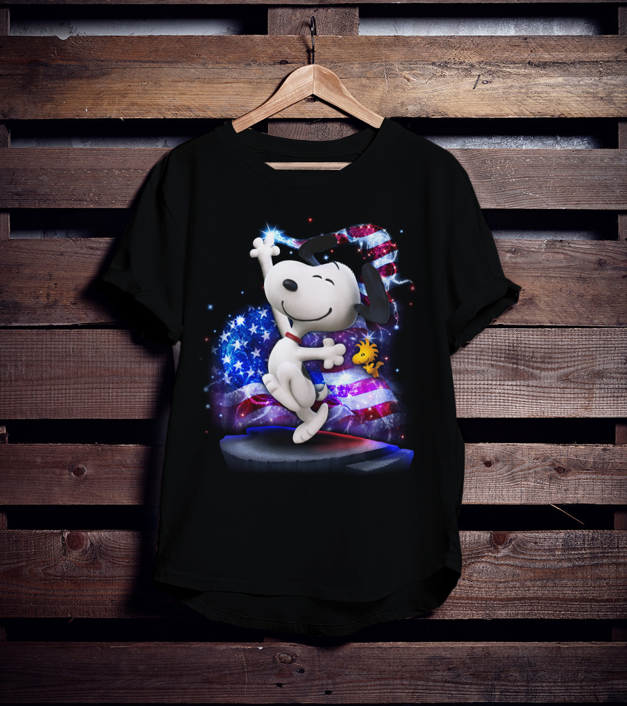 Snoopy Bling July Patriotic Celebration With Woodstock And American Flag T-Shirt