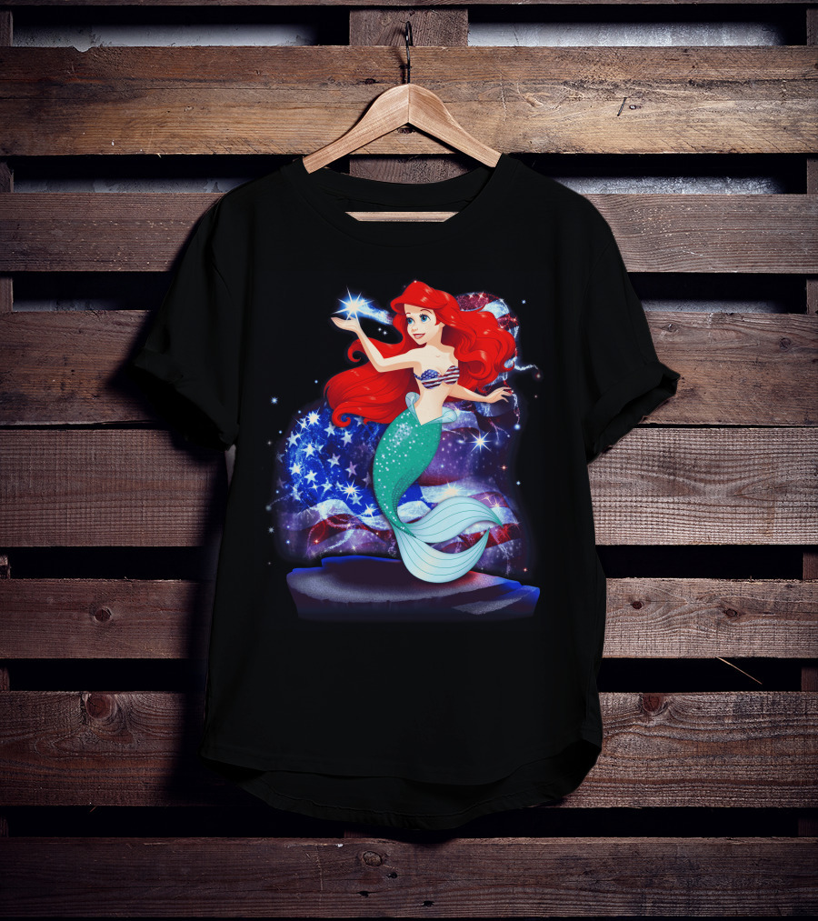 Ariel Bling July Patriotic Starry Mermaid T-Shirt