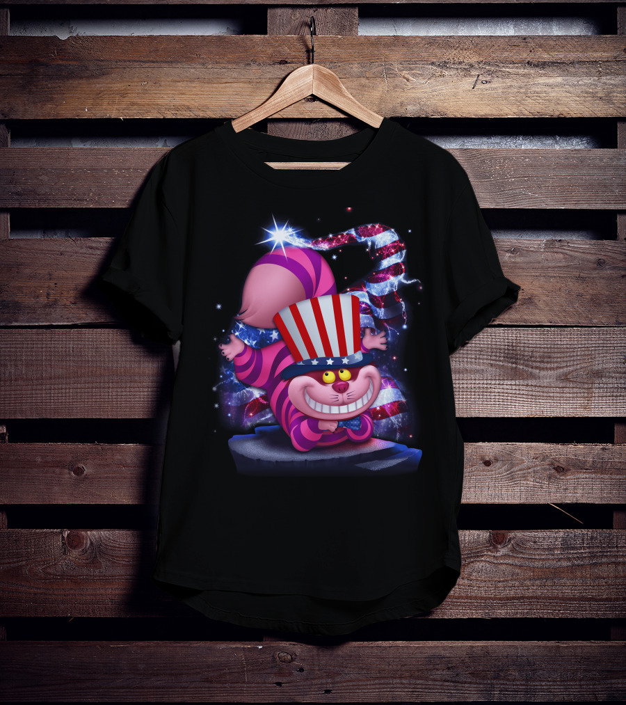 Cheshire Cat Patriotic Bling USA July Hat T-Shirt