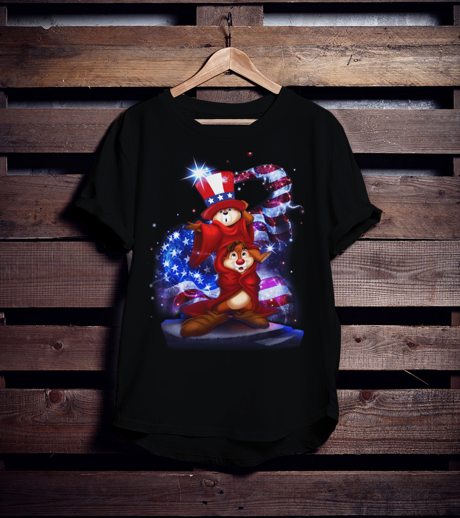 Chip And Dale Patriotic Celebration With Stars And Stripes Bling T-Shirt