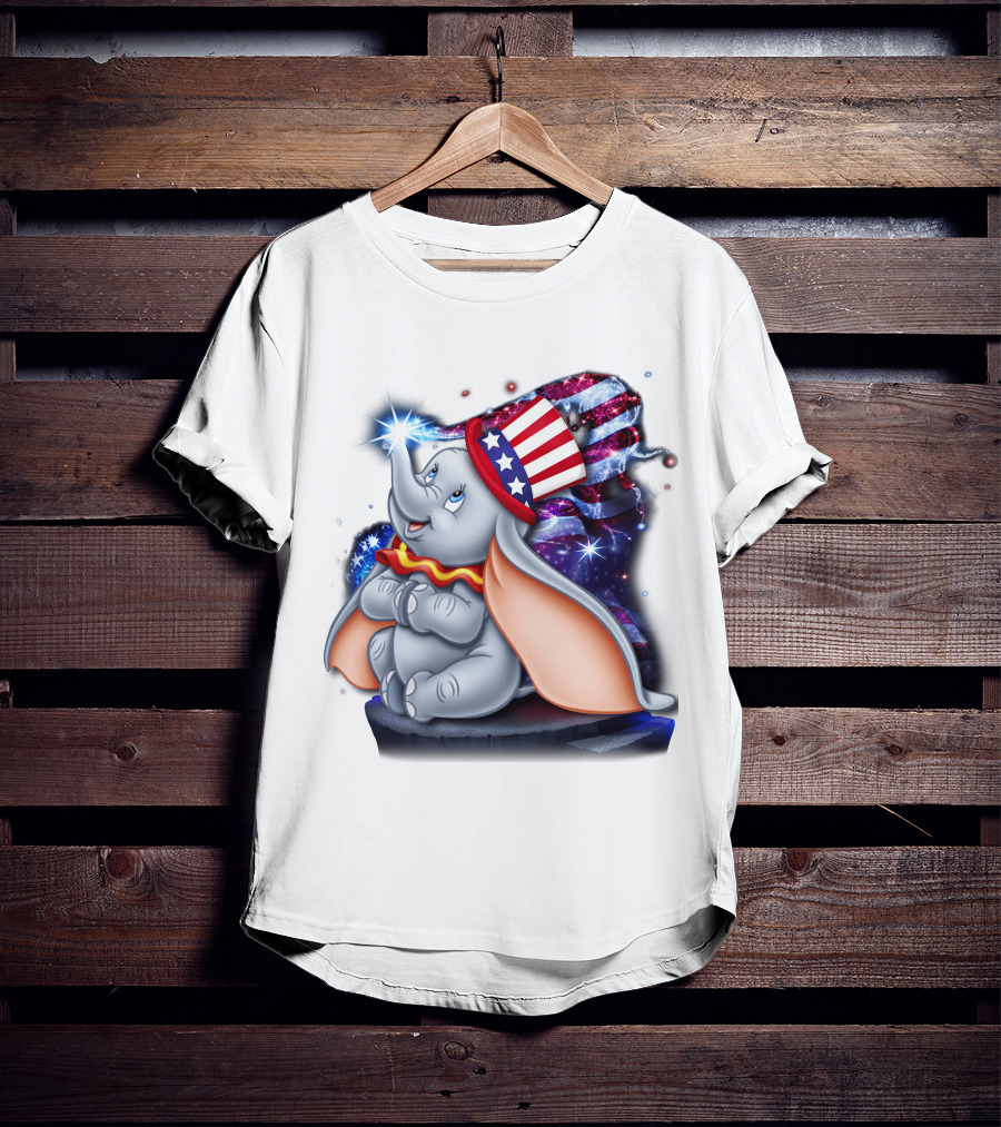 Dumbo Bling July Patriotic Celebration With American Flag Hat T-Shirt