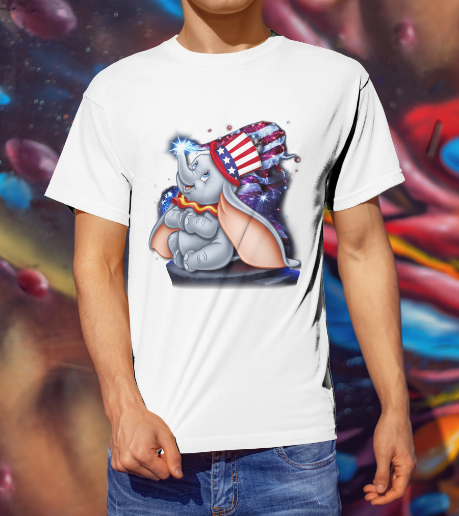 Dumbo Bling July Patriotic Celebration With American Flag Hat T-Shirt