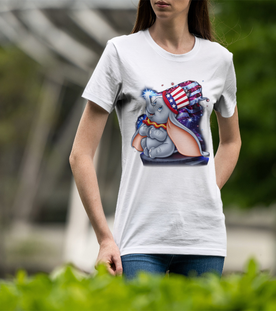 Dumbo Bling July Patriotic Celebration With American Flag Hat T-Shirt