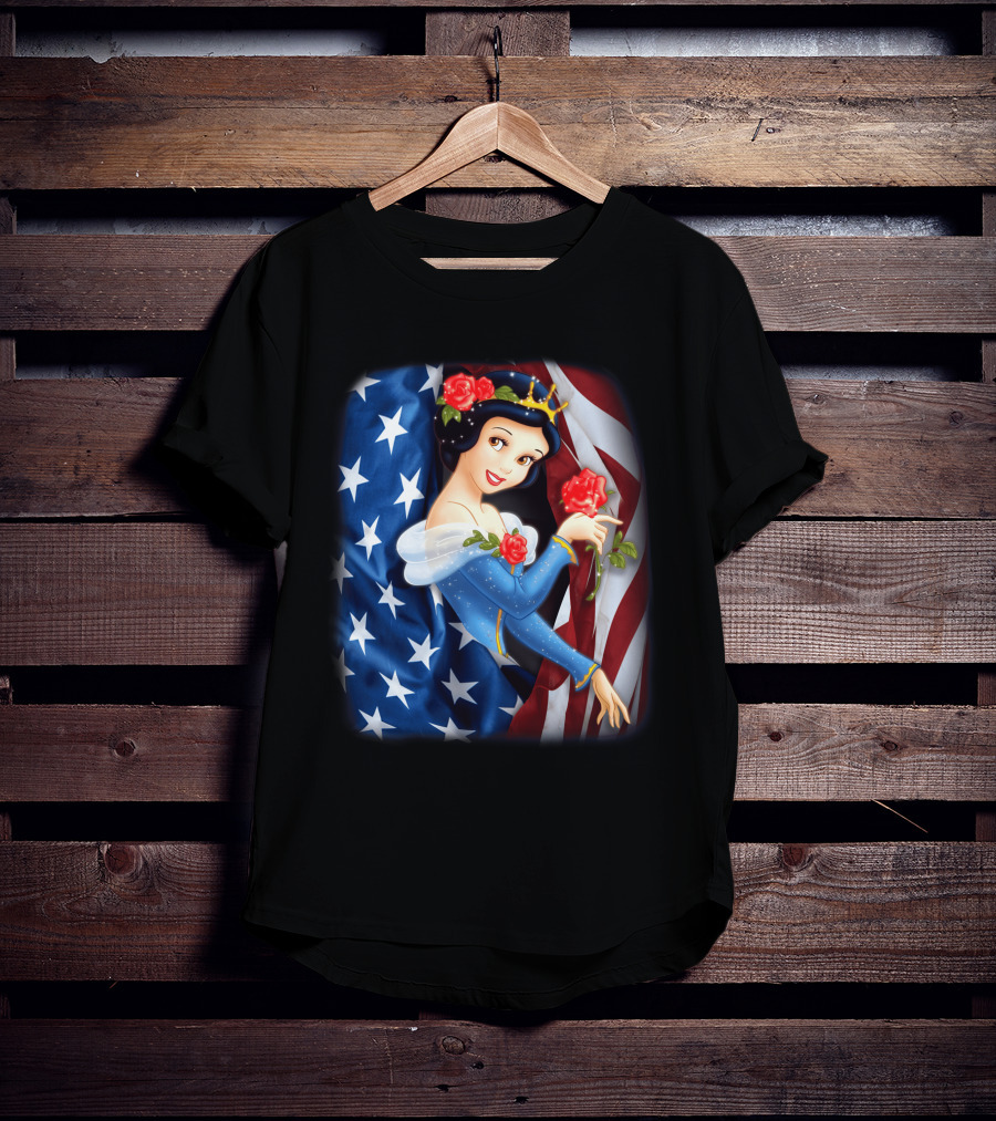 Snow White American Flag Red Rose Fourth Of July T-Shirt