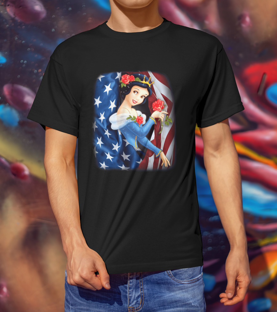Snow White American Flag Red Rose Fourth Of July T-Shirt