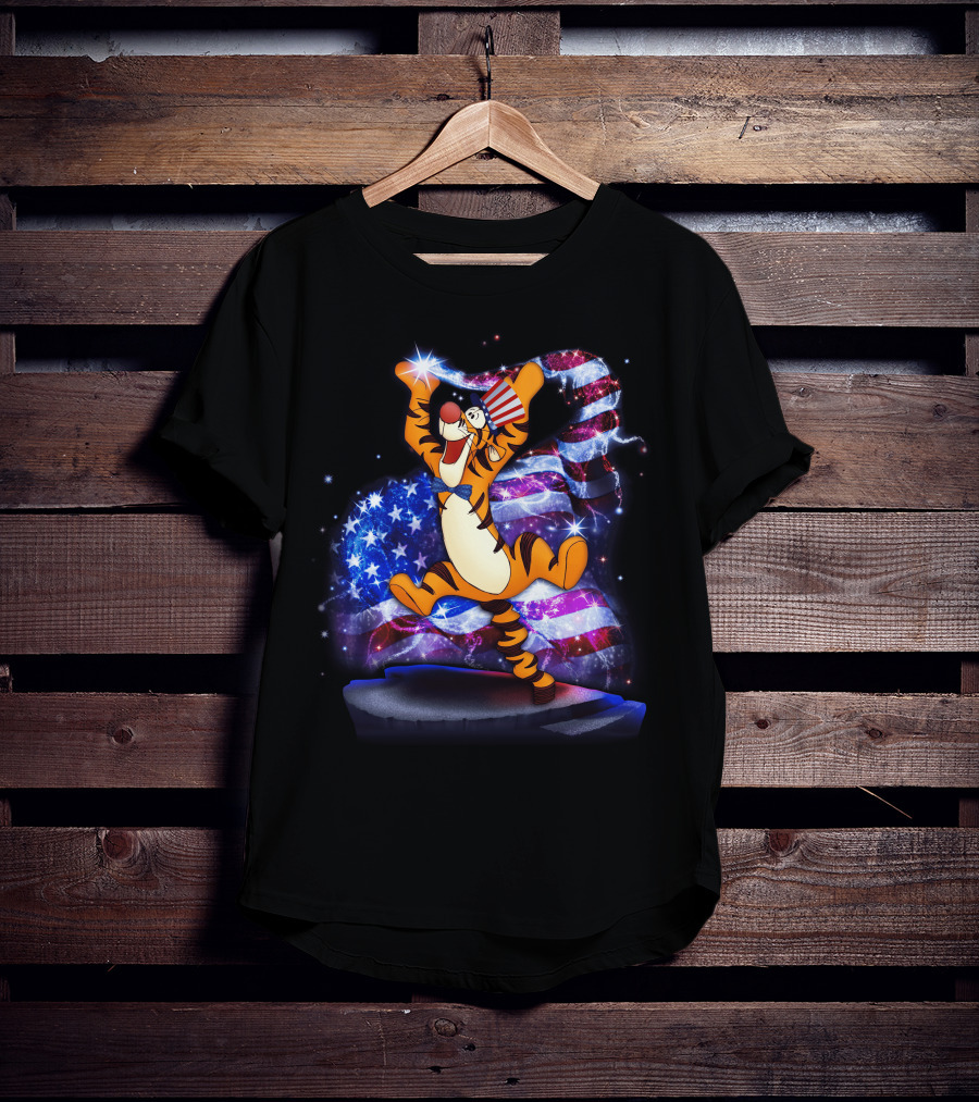 Tigger Bling Fourth Of July Celebration With Sparkling American Flag T-Shirt