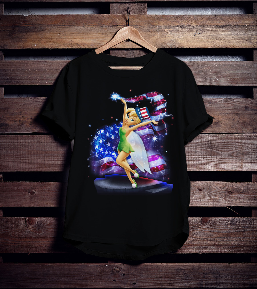 Tinkerbell Bling July Patriotic Sparkle With American Flag And Stars T-Shirt