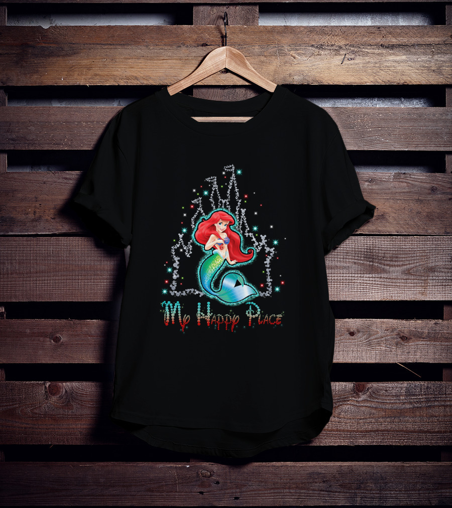 Ariel My Happy Place Disney Princess Castle Sparkle T-Shirt