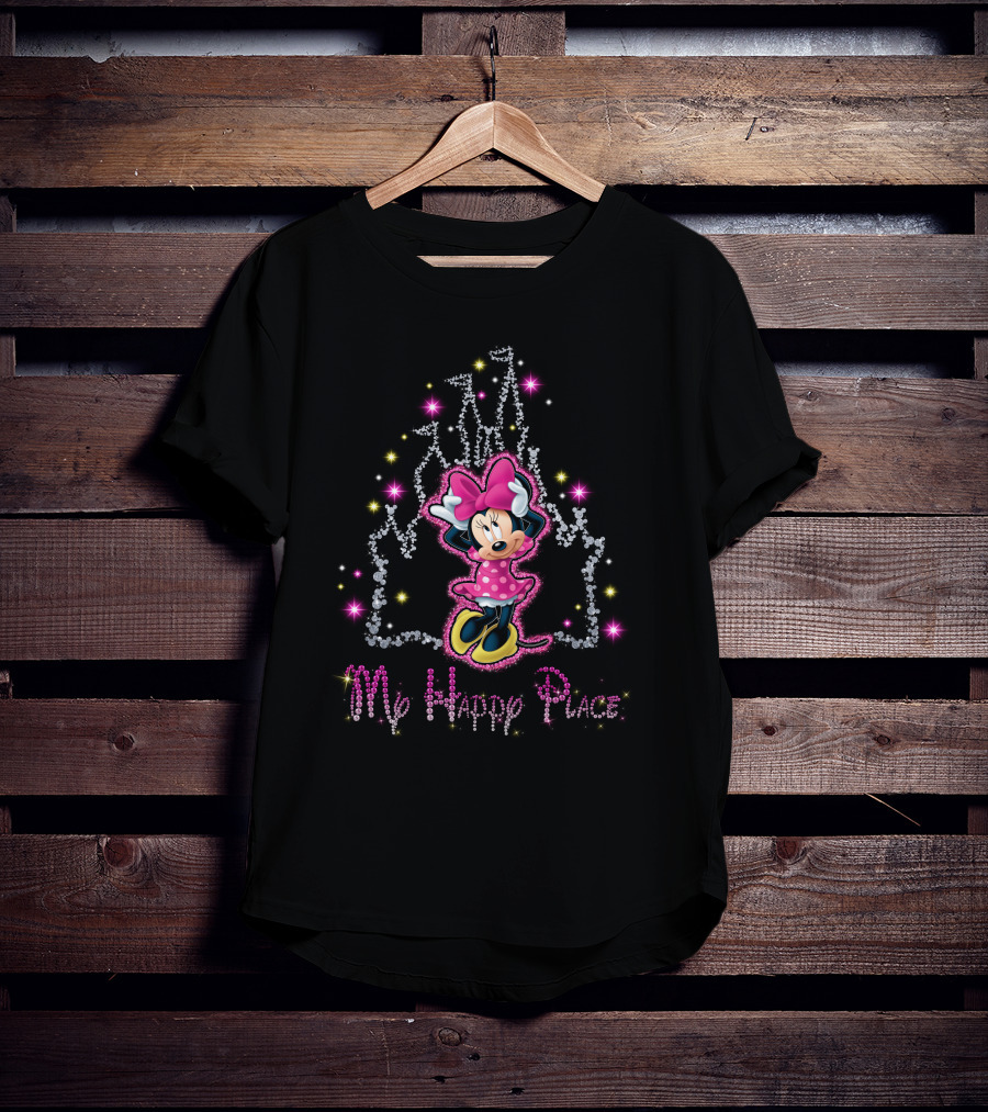 Minnie My Happy Place Pink Polka Dot Dress Castle Sparkle T-Shirt
