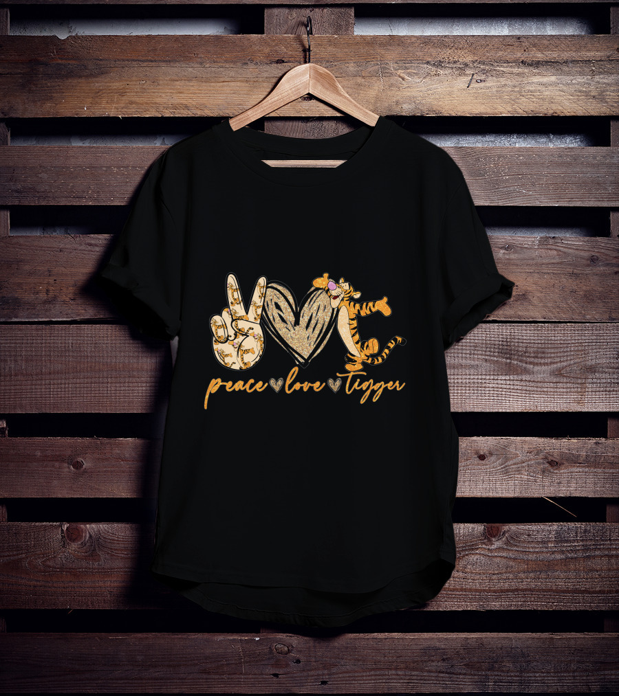 Peace Love Tigger Heart Gesture Cartoon Character T-Shirt