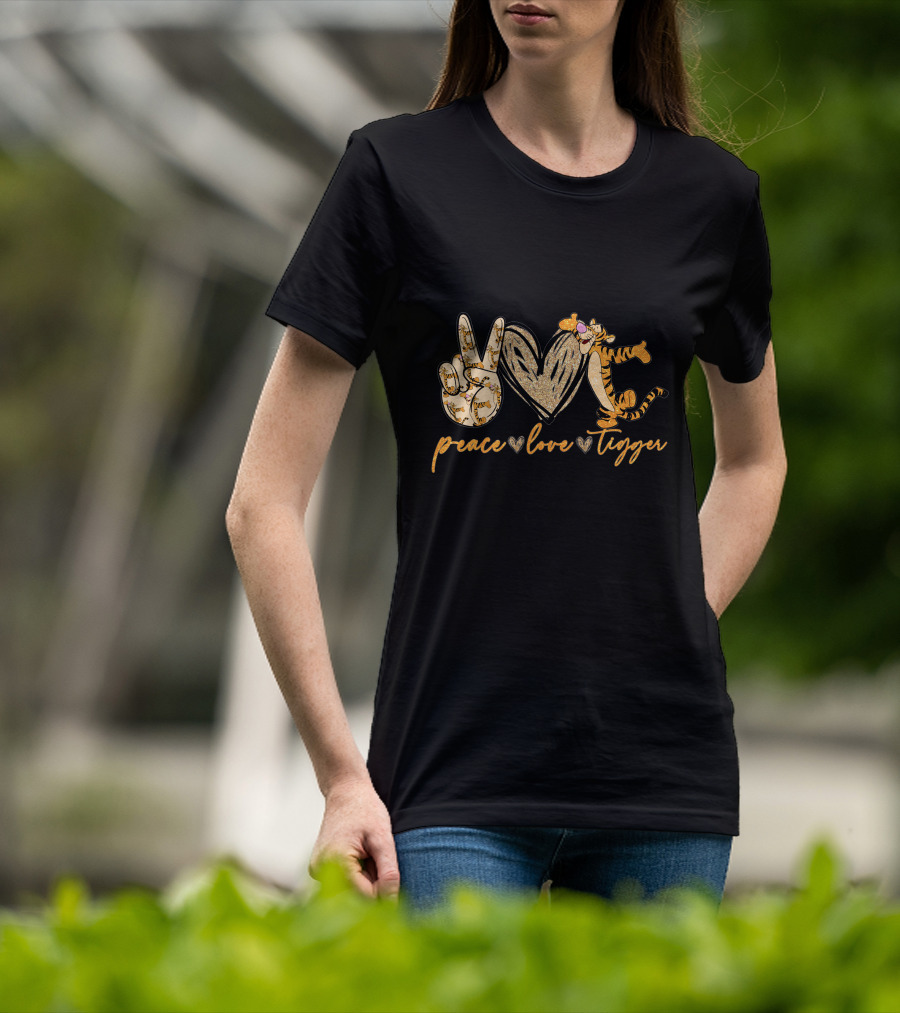Peace Love Tigger Heart Gesture Cartoon Character T-Shirt