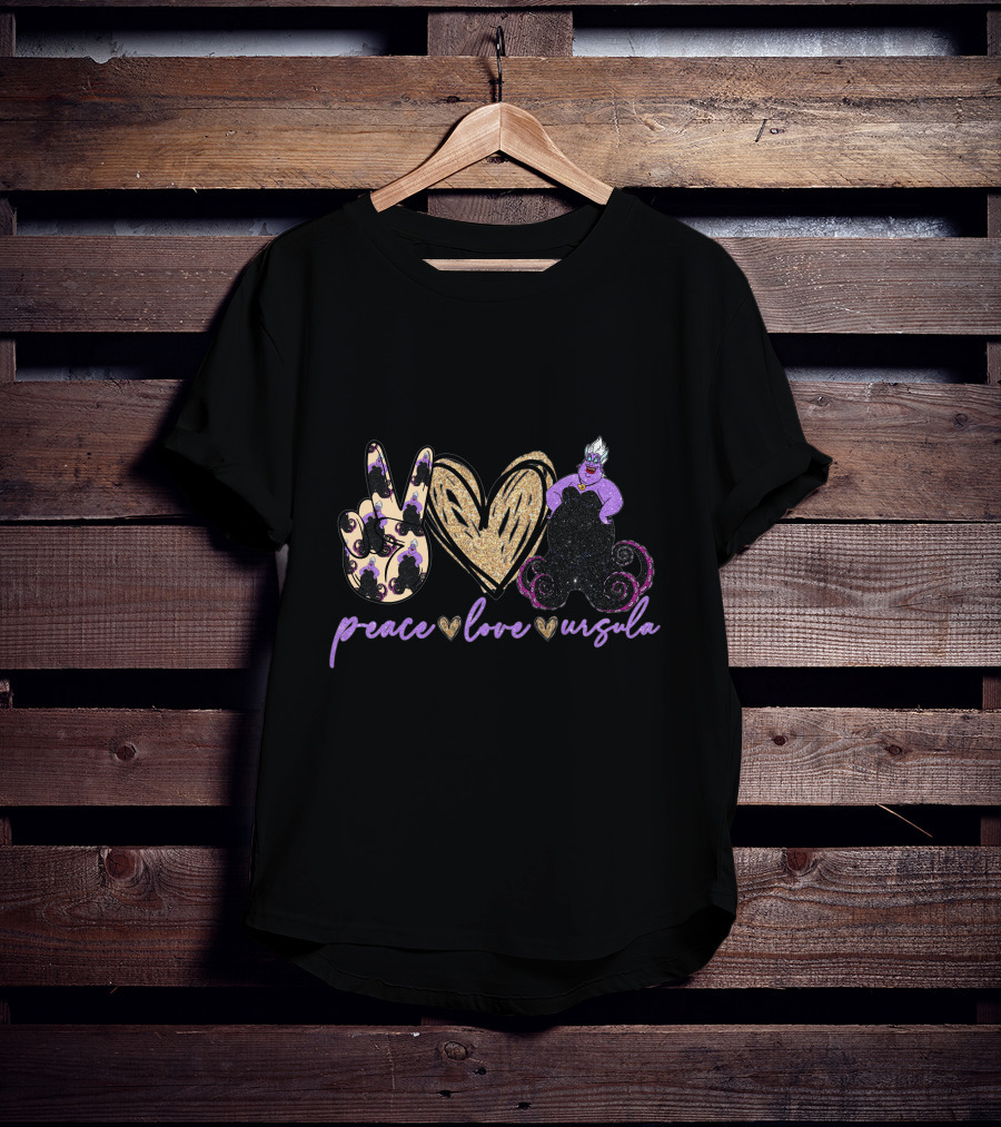 Peace Love Ursula Glitter Heart Iconic Sea Witch T-Shirt