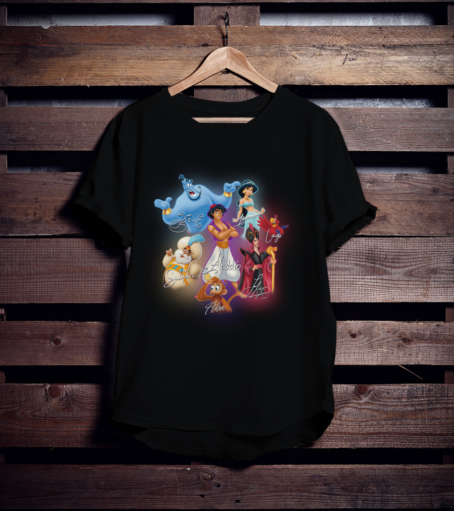 Aladdin Jasmine Genie Jafar Iago Sultan Abu Signatures T-Shirt