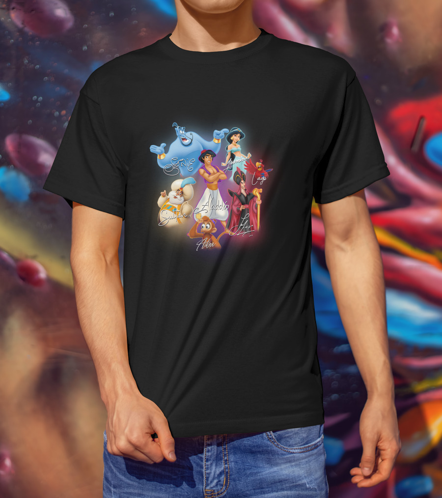 Aladdin Jasmine Genie Jafar Iago Sultan Abu Signatures T-Shirt