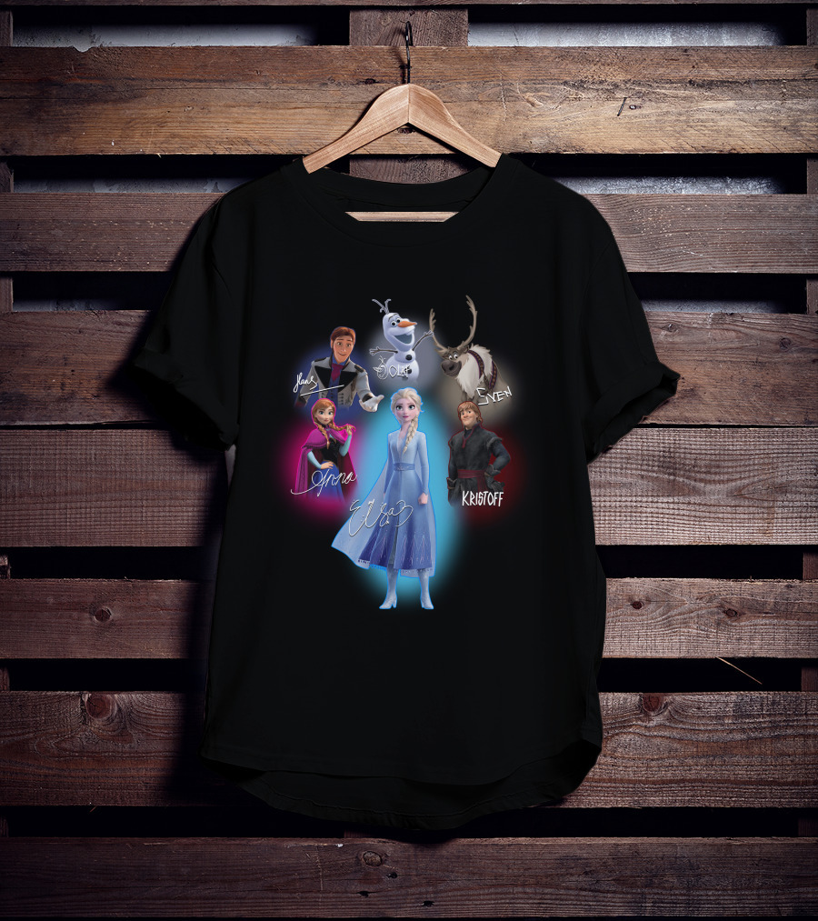 Anna Elsa Kristoff Sven Olaf Hans Frozen Signatures T-Shirt