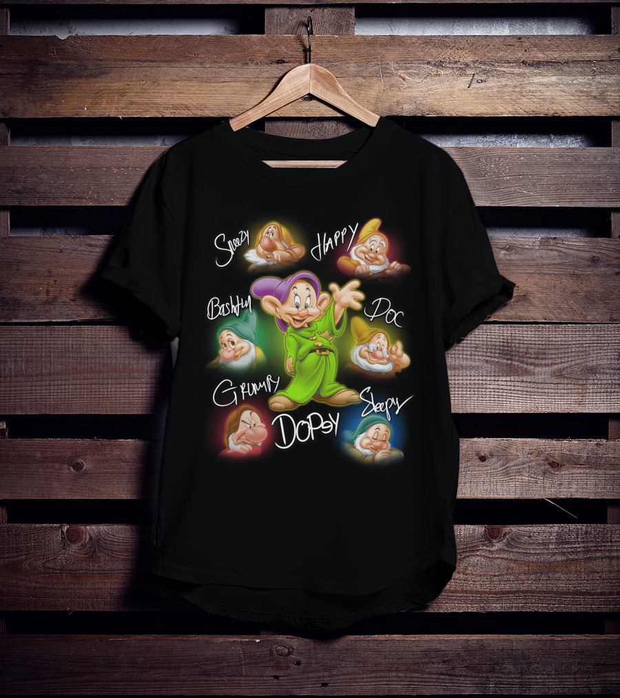 Seven Dwarfs Dopey Bashful Doc Grumpy Happy Sleepy Sneezy Signature T-Shirt