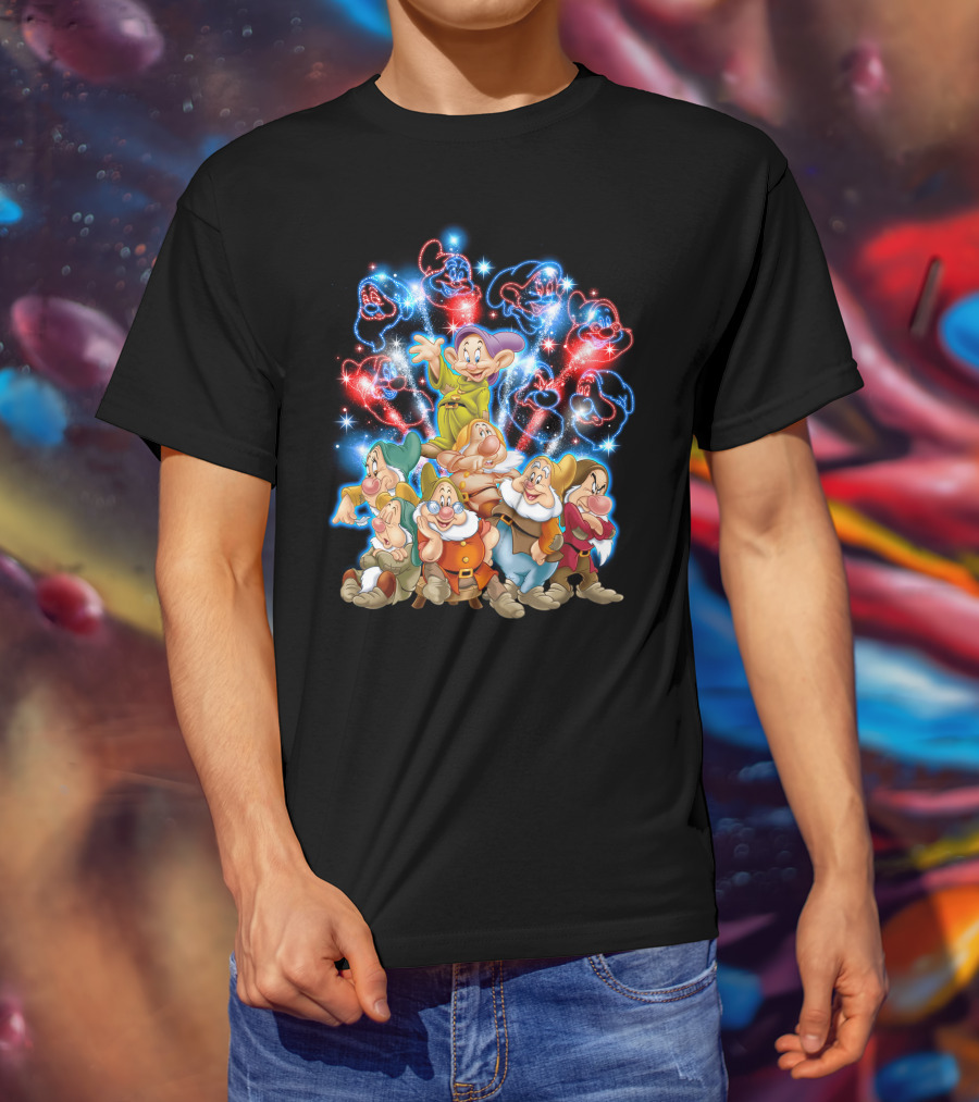 7 Dwarfs Firework Display With Dopey And Sparkling Night Sky T-Shirt