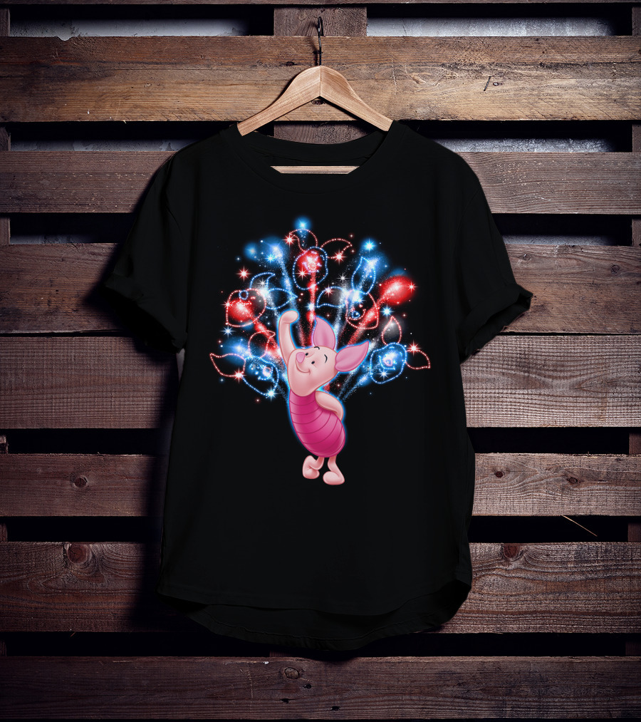Piglet Celebrating With Colorful Fireworks Display T-Shirt
