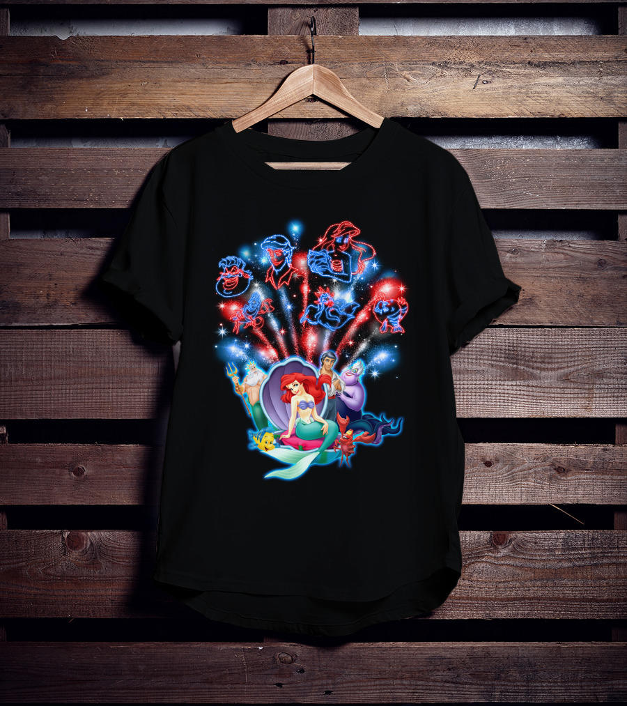 Ariel Firework Little Mermaid Characters Illuminated T-Shirt