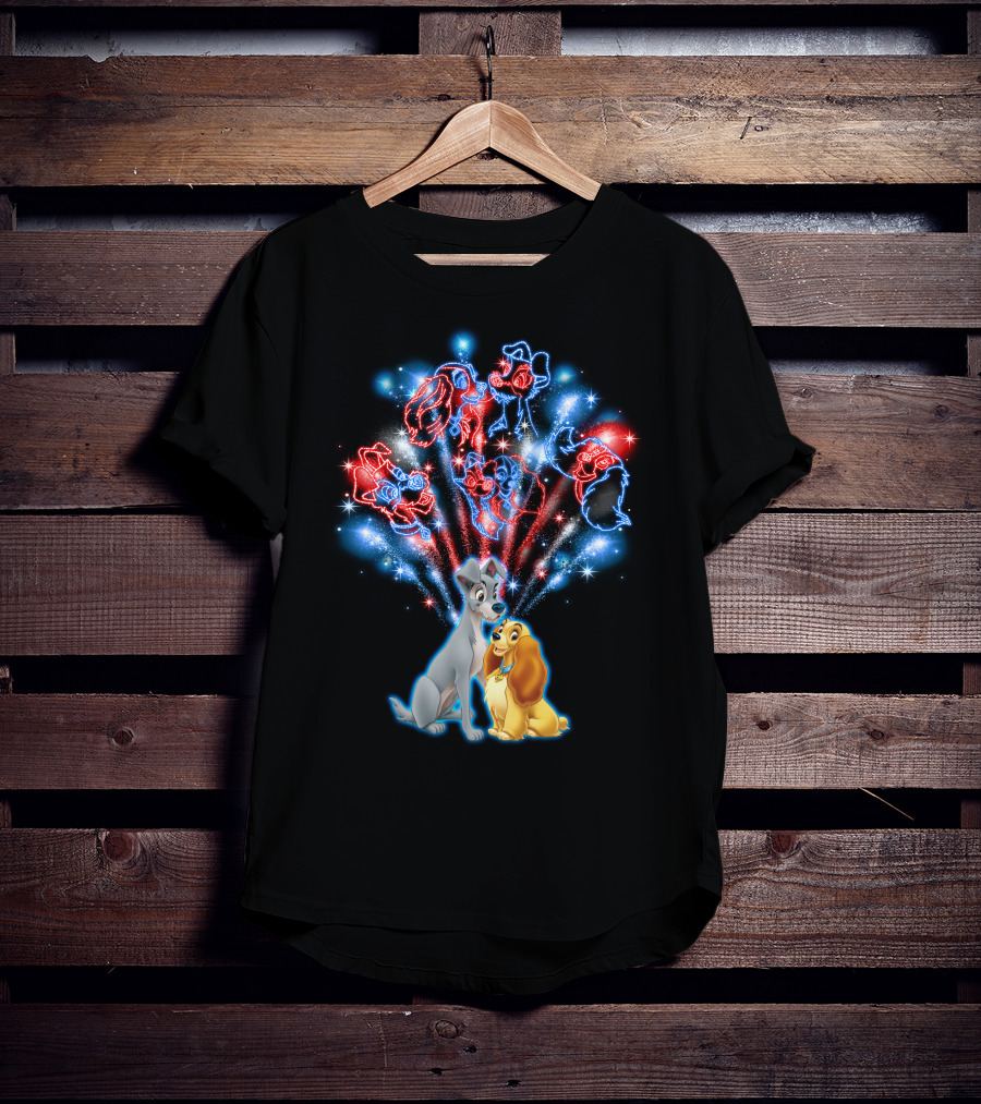 Lady And The Tramp Disney Fireworks Featuring Mickey Minnie Goofy Donald T-Shirt