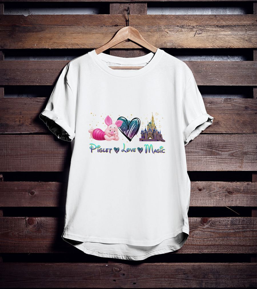 Piglet Heart Love Magic Castle Fantasy T-Shirt
