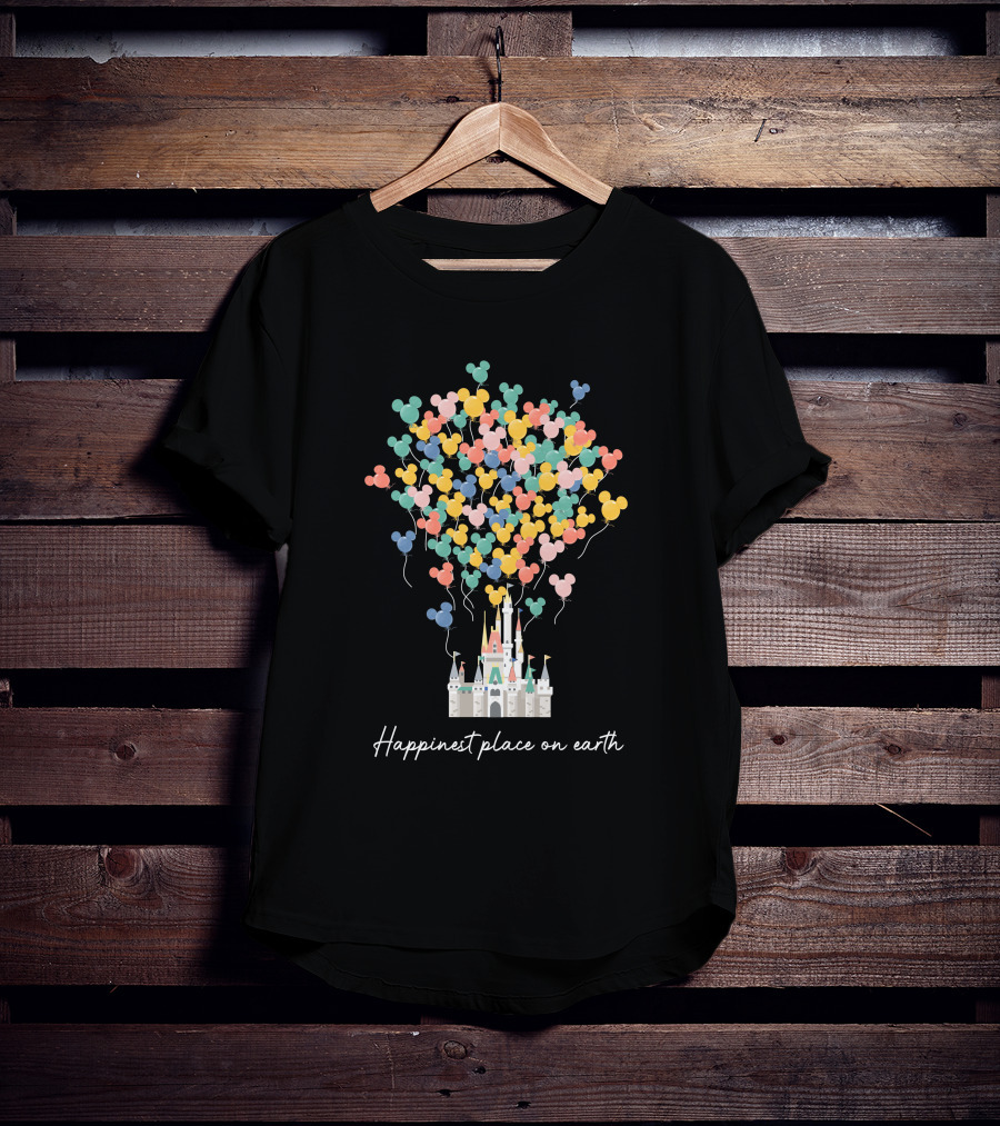 Happiest Place On Earth Disney Castle With Mickey Balloons T-Shirt