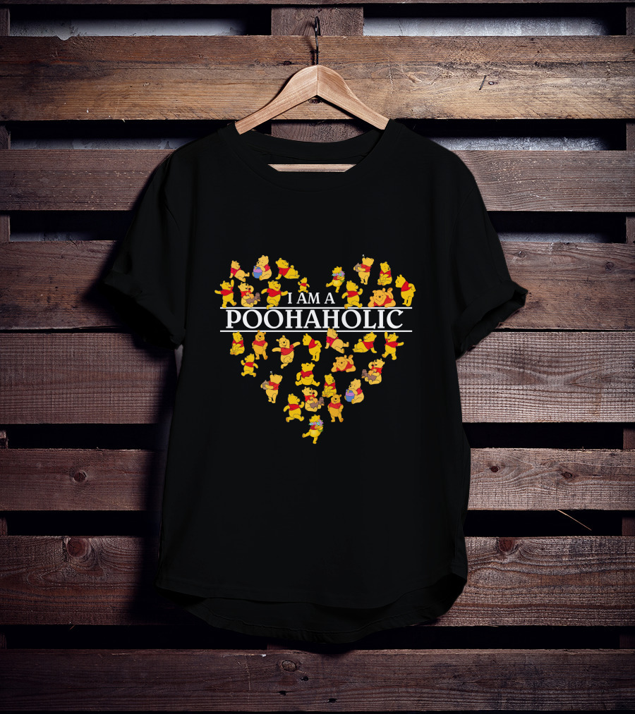 I Am A Poohaholic Heart-Shaped Character Montage T-Shirt
