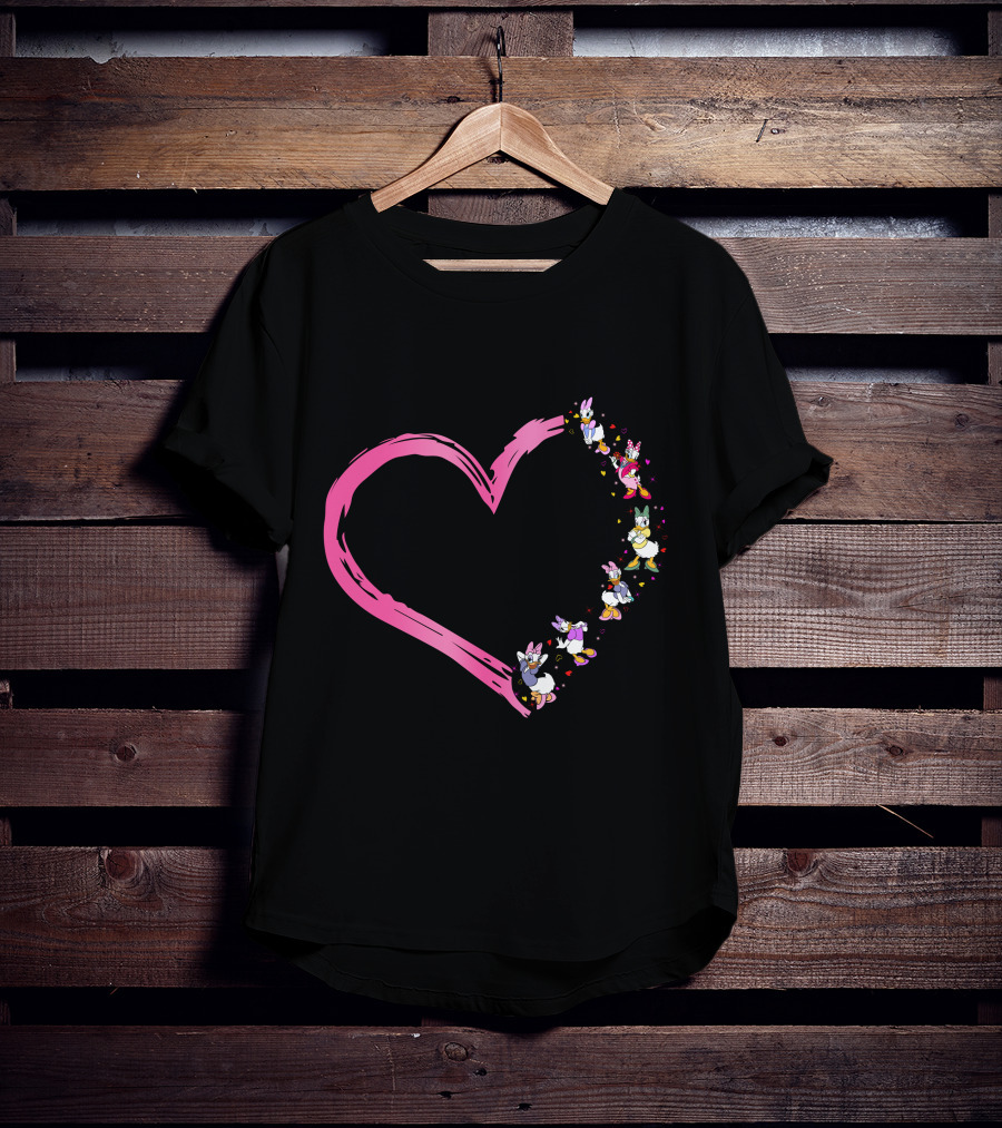 Daisy Heart Character Outline With Pastel Pink Brushstroke T-Shirt
