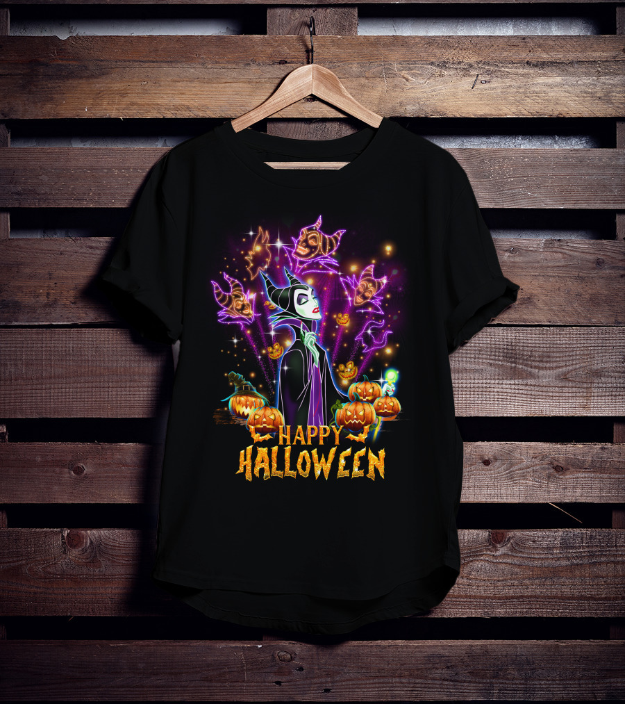 Happy Halloween Maleficent Pumpkin Fireworks T-Shirt
