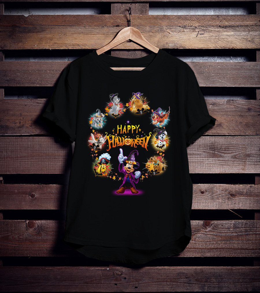Disney Dogs Happy Halloween Party Featuring Iconic Characters And Festive Magic T-Shirt