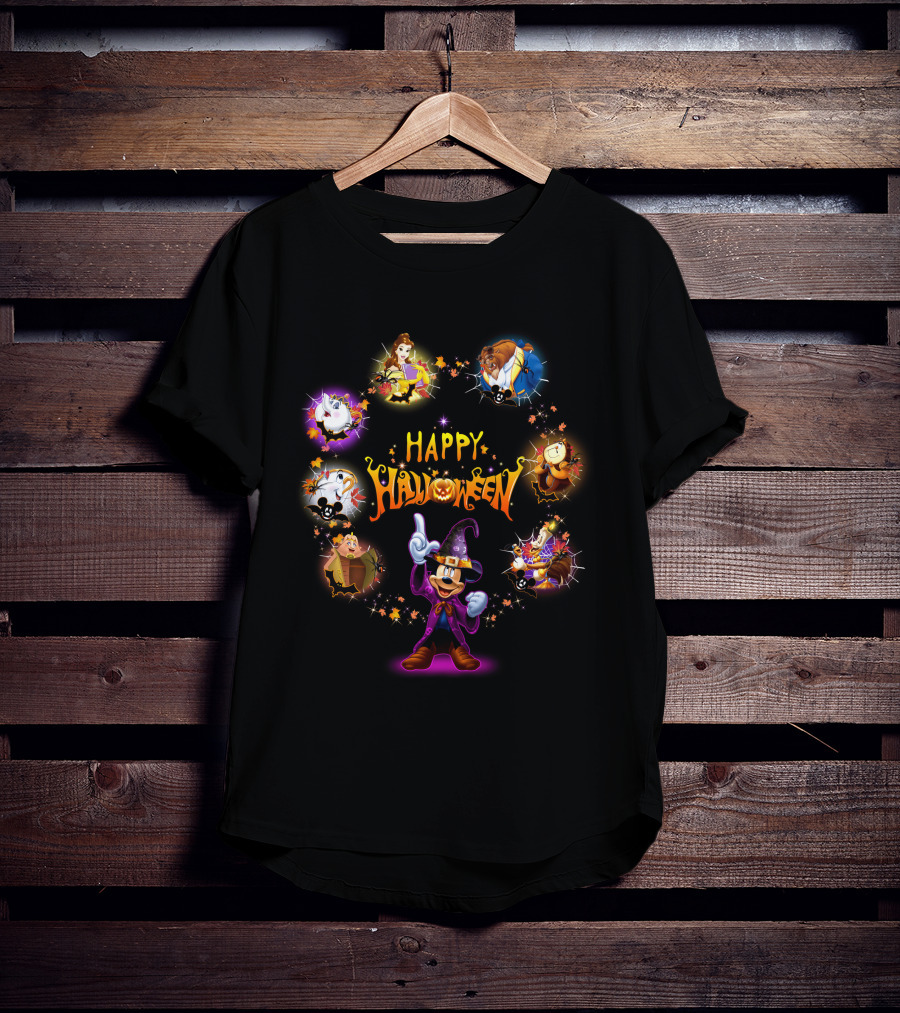 Happy Halloween Beauty And The Beast Disney Mickey Mouse Characters T-Shirt