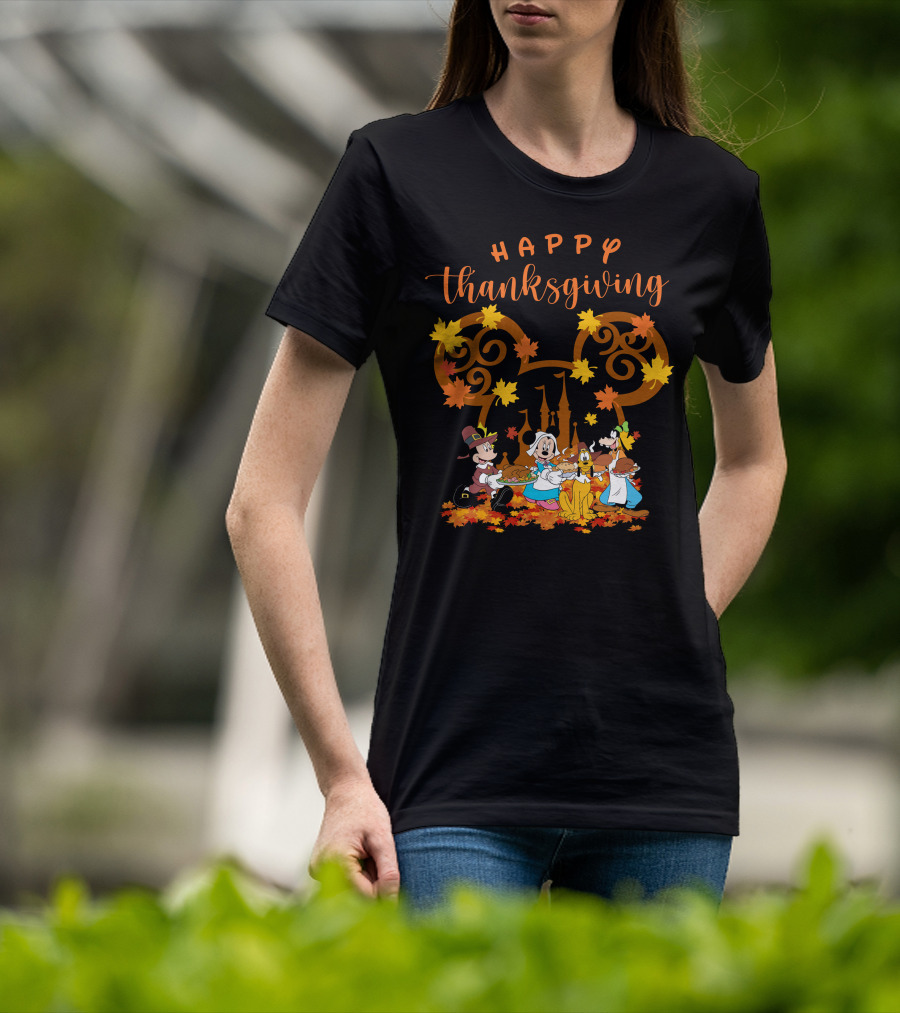 Happy Thanksgiving Mickey And Friends Disneyland Castle T-Shirt