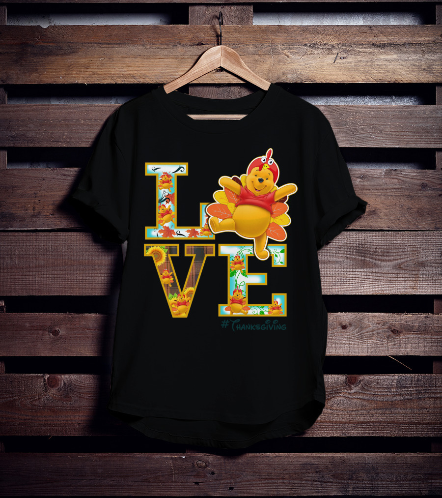 LOVE Pooh Thanksgiving Holiday Turkey Costume Leaves T-Shirt