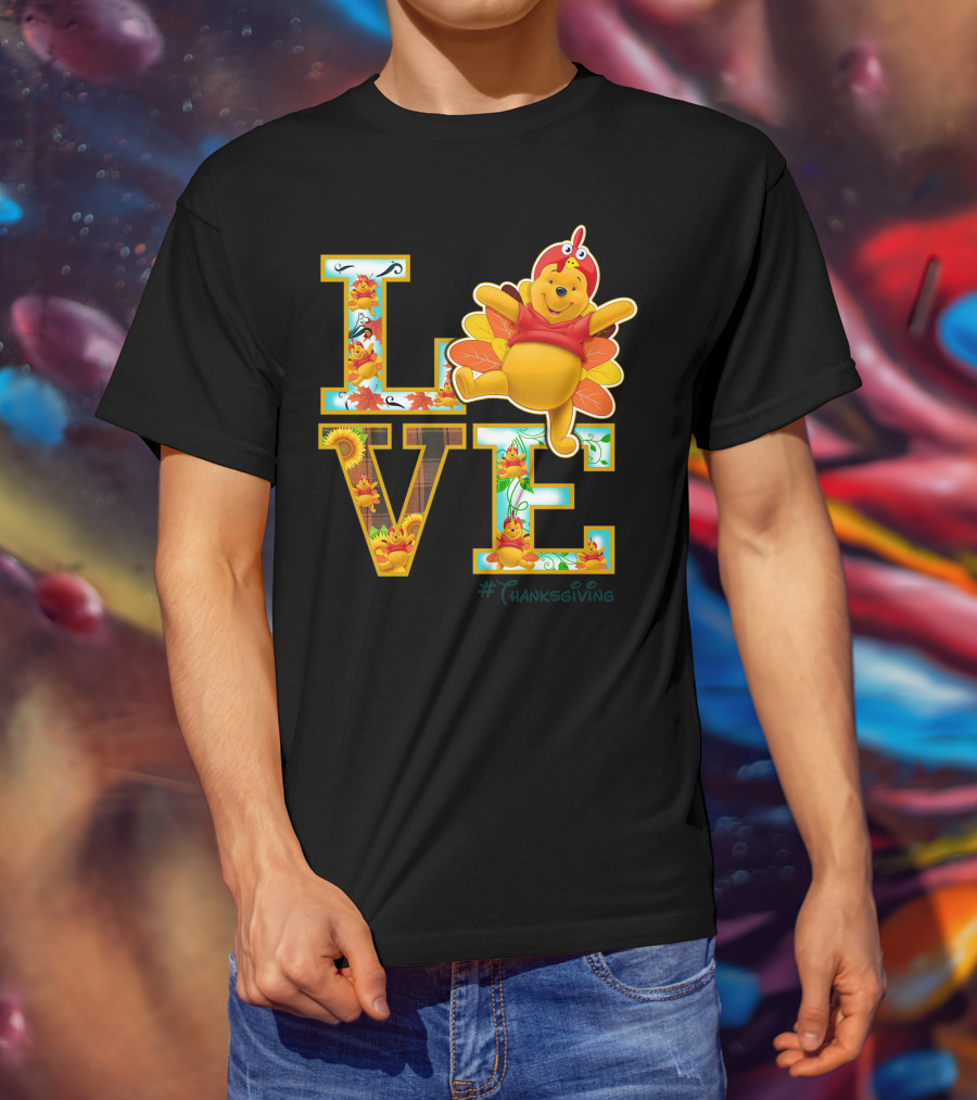 LOVE Pooh Thanksgiving Holiday Turkey Costume Leaves T-Shirt
