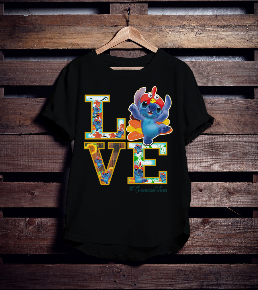 LOVE Stitch Happy Thanksgiving Turkey Costume Autumn Leaves T-Shirt