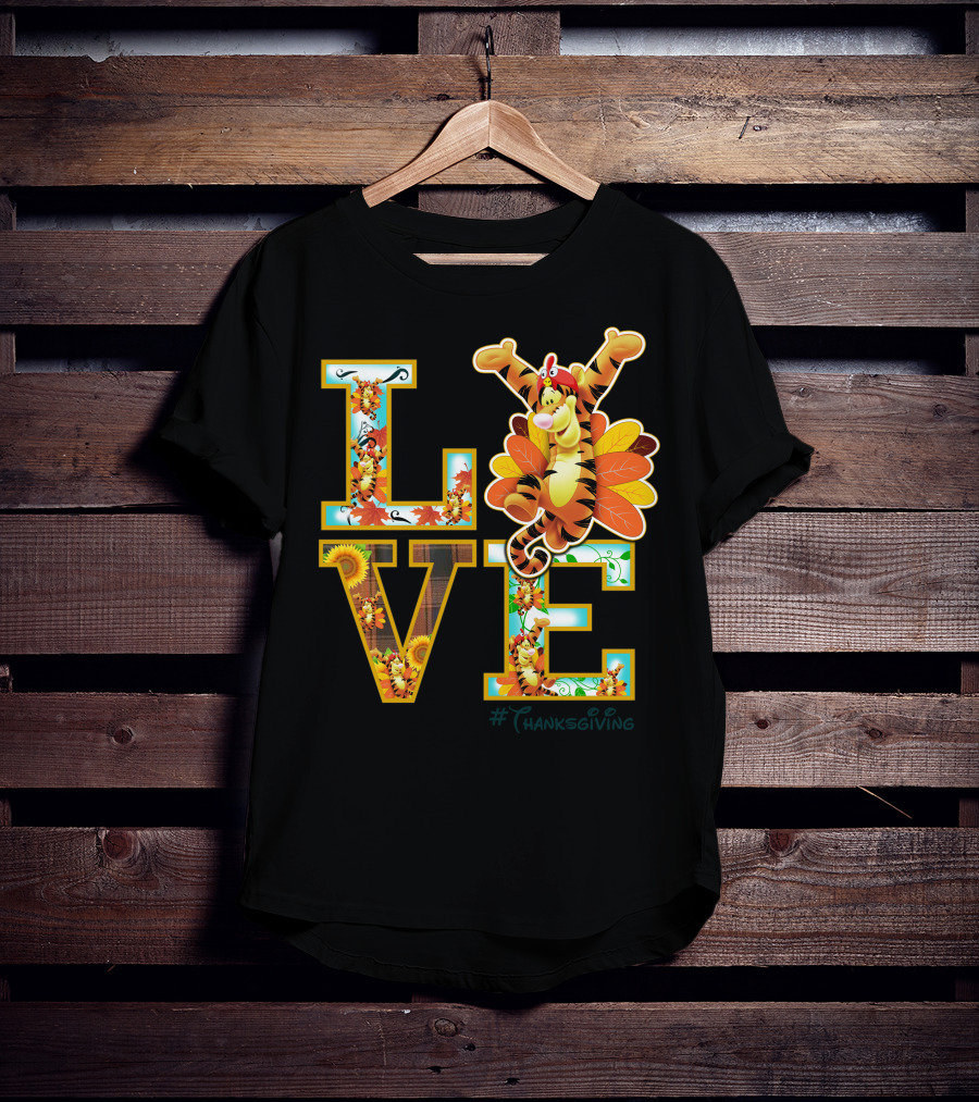LOVE Tigger Thanksgiving Celebration Typography T-Shirt